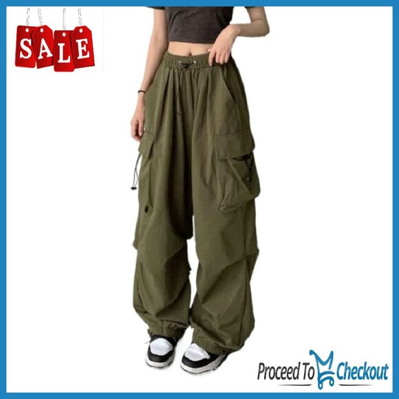 Pants - Women's Baggy Cargo Pants High Waist Multi Pocket Straight Leg Vintage